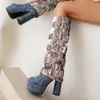 Boot s Platform Sequins Bling Knee Thigh Block High Heel Match Colors Wide Tube Shoes Winter Sexy Fashion 230810