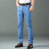 Mens Jeans Springsummer Thin Denim Straight Cotton Stretch Men Business Tyg Hög midja Ice Silk Lightweight Byxor 230810