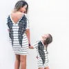 Familjsmatchande kläder 2023 Kort ärm randig klänning Summer Family Matching Outfits Wings Dresses Mommy and Me Clothing Set Baby Girls Clothes R230810