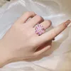 Wedding Rings HOYON Luxury Pink Flower Princess Diamond Crystal Open Ring Pink Gem Engagement Wedding 925 Silver Color Women's Ring Jewelry 230810