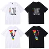 Vlone Original Design Men's T-shirts Vlone Logo Summer Cartoon Collarless Short Sleeve Letter Loose Tops T-shirts Black White DT133