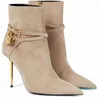 boots women ankle boots thin heel brand designer woman Belt boot padlock and gold heeled pointy toe dress wedding party gift