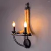 Lampada da parete Vintage Loft Double Heads Marble Stone Shaded Hand Knitted Corde Retro Aisle Sconce Industrial Light