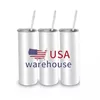 米国 /CAローカルウェアハウス25 PCS /カートン20オンス昇華ブランクマグステンレス鋼ストレートタンブラー白いカップと麦わら熱伝達水ボトル0521