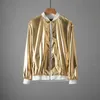 Męskie kurtki męskie błyszcząca złota metalowa kurtka 70S disco taniec świąteczny impreza uniwerek zipup bomber bomber płaszcze Jaquetas 230809