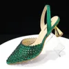 Отсуть обувь Chan High Heels для Lady Luxury Designer Green Color Full Diamond Pointed Wader Swed Thoe и сумки для вечеринки 230809