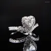 Trouwringen Romantisch Verzilverd Hart Voor Vrouwen Shine White CZ Stone Inlay Mode-sieraden Engagement Party Gift Ring