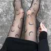 Strumpor hoSiery Moon Print Stocks Lolita Velvet Cut Anti Hook Silk Socks Silk Socks Sexiga Ultra Thin Black Socks JK Girls Tights Z230810