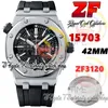 ZF zf15703 Cal.3120 A3120 Automatic Mens Watch 42MM Biscuit Texture Black Dial Sapphire Crystal Stainless Steel Case Rubber Strap Super Version eternity Watches