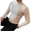 Plus Size 4XL-M Autumn Winter New Turtleneck Tee Shirt Homme Long Sleeve Simple Solid Slim Fit Casual Striped T-Shirts Male Sale