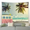 Tapestries Bus Palm Tree Beach Tapestry Summer Ocean Camper Van Wall Hanging Hawaii Holiday Style غرفة المعيشة ديكور جدار