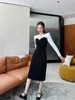 Basic & Casual Dresses designer Basic & Casual Dresses designer New Classic Triangle Decoration Black and White Splice Fake Two Piece Slim Fit Dress