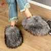 Tofflor nya vinterkvinnor päls tofflor päls rascoon räv päls glider faux päls plysch fuzzy flip flop varm fluffig toffel lyxskor kvinna j230810