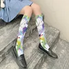 Vrouwen Sokken 3D Bloemen vrouwen Kalf Harajuku Mode Met Print Fluwelen Medium Buis Kawaii Lolita Leuke Zoete Sexy Kousen