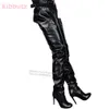 Botas redondas dedo do pé stiletto overtheknee sólido preto slipon couro genuíno super alto cinto moda sexy meninas 230809