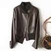 Women's Leather Genuine Real Black Jacket For Short Motorcycle Asymmetric Sheepskin Spring Wear 2023