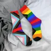 Herrstrumpor Progress Pride Flag Harajuku högkvalitativa strumpor hela säsongen långa tillbehör för unisex gåvor