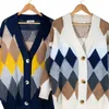 Women s Knits Tees Colorfaith Plaid Chic Cardigans Button Puff Sleeve Checkered Oversized Sweaters Winter Spring Sweater Tops SW658 230809