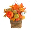Decorative Flowers Thanksgiving Artificial Pumpkin Flower Basket Wreath Hanging Garland Front Door Garden Home Decor Drop