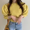 Maglioni da donna Top caldo primaverile da donna Pullover da donna color caramello a vita sottile O-collo Versatile lavorato a maglia pieghettato