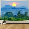 Tapisserier Misty Forest Tapestry Foggy Mountain Wall Hanging Magical Tree Tapestries Nature Woodland Mural Filt Decor Bakgrund Tyg R230810