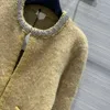 Kobiety Doman Knits Designer 2023 Autumn/Winter New Fashion Style okrągła szyja sukienka z diamentami Dekoracja klamry tkaninowa płaszcz kardigan UU8B
