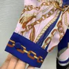 Autumn Blue Chains Print Panelled Dress Long Sleeve Round Neck Pockets Short Casual Dresses B3G041818