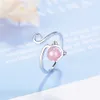 Bandringar 925 Solid Real Sterling Silver Fashion Cat Strawberry Crystal öppningsring Sizable för Teen Girl Kid Xmas Gift DS977