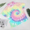 Chemises décontractées pour hommes Imprimé arc-en-ciel coloré Chemises décontractées Moderne Tie Dye Chemise de vacances Hawaii Y2K Blouses Mens Graphic Plus Size 4XL 230809