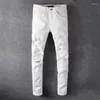 Hommes Jeans Fashion Designer Hommes Blanc Couleur Stretch Élastique Slim Fit Déchiré Streetwear Patché Hip Hop Marque Pantalon Hombre