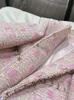2023 Autumn Pink Contrast Color Tree Tweed Kurtka Długie rękaw okrągła szyja podwójna kieszenie Klasyczne kurtki Płaszcz Krótka warstwowa otwena A3G096558