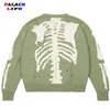 Men's Sweaters Men Oversized Sweater Green Loose Skeleton Bone Printing Woman High Quality High Street Damage Hole Vintage 1 1 Knitted Sweater 230810