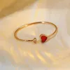 dupe brand top quality natural stone heart bangle for women charm bracelets with diamond top version
