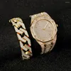 Zegarek obserwuj bransoletkę dla mężczyzn Cuban Cain Charm loded Out Prosty Diamond Gold Set Biżuteria RELOJ