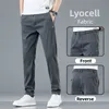 Pantalons pour hommes été grande taille tissu Lyocell extensible respirant jambe droite affaires pantalon décontracté séchage rapide pantalon élastique 230809