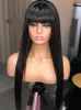 Syntetyczne peruki 100% ludzkie włosy z grzywką Krótkie bob ludzkie włosy peruki dla czarnych kobiet Brazylijska prosta czarna 30 -calowa peruka z frędzlami 230809