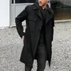 Herren Trenchcoats Taschen Gürtel Männer Jacke Stilvoller zweireihiger langer Mantel Slim Fit Revers Windjacke mit für Herbst/Winter