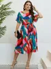 Sukienki w rozmiarze plus kobiety 2023 Summer krótkiego rękawu O-Drock moda Vintage A-Line Print Big Party Casual Dress 3xl 4xl