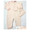 Rompers 2023 New Fashion Letter Style Baby Clothes Knit Sweater Cardigan Toddler Newborn Boy Girls Brown Pink Blanket Romper And Hat D Dhhlq