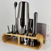 Bar-Werkzeuge, 113-teilig, Schwarz-Roségold-Mixer, Jigger, Metall, Barkeeper, Boston, Cocktail-Shaker, Getränke-Werkzeug-Set, Holzständer, Basis 230809