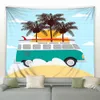 Tapestries Bus Palm Tree Beach Tapestry Summer Ocean Camper Van Wall Hanging Hawaii Holiday Style غرفة المعيشة ديكور جدار