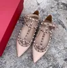 Brand designer women's rivet sandals sexy pointed rivets nude beach fashion wedding shoes rivet women's flat shoes 35-43