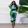 Plusstorlekar Wuhe Batwing Sleeve Print Elegant Dress Pleated Chic Women Party Club V-Neck Summer Bodycon African Maxi