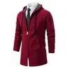 Hommes Pulls Hiver Épais Polaire Chandail Hommes Tricoté Long Trench De Luxe Designer Haute Qualité Zipper Veste À Capuche Cardigan Outwear