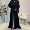 Ethnic Clothing Eid Kimono Turkey Muslim Fashion Dress Dubai Abaya Woman Front Pearl Embellished Cardigan Robe Musulman European Islam