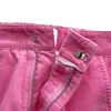 Womens Broek Capri Herfst Hoge Taille Holle Patch Borduurwerk Decoratieve Roze Rechte Been Casual Katoenen Corduroy 230809