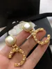 Woman Stud C Logo Earrings Designer Letter C Long chain Earring Women jewelry Ccity Double Pearl crystal orecchini 45350