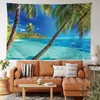 Tapestries Sea Beach Tapestry Tropical Ocean Wall Hanging Palmt Trees Tapestries Island Wall filt Tyg hem sovrum vardagsrum Dekor R230810