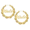 Hoop Huggie Wholesale 30mm-100mm Custom Bamboo Hoop Earrings Customize Name Earrings Style Personality Earrings Women Customized Gifts 230809