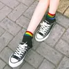 Calzini da donna Arcobaleno da ragazza Cuciture a righe Pizzo Moda Giovane arte Divertente Hipster Streetwear Sport Morbido cotone Dropship